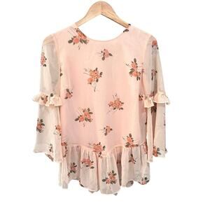 Lauren Conrad pink sheer floral top size medium